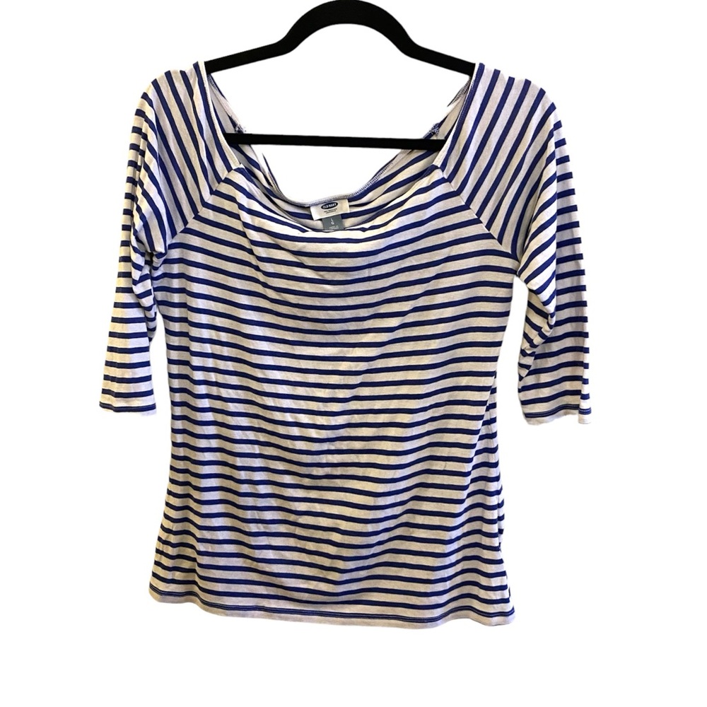 🖤5/$20 Blue and White Striped Square Neck 3/4 Length Sleeve Top